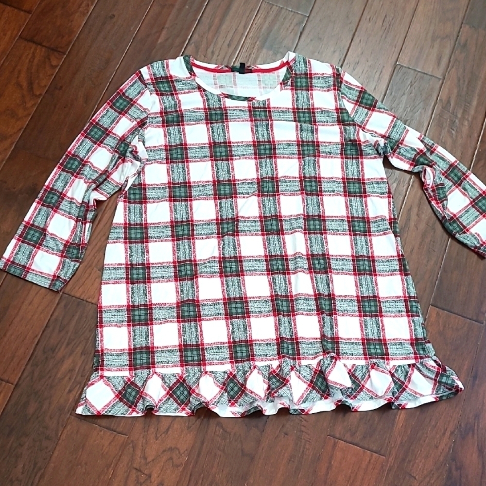 Derek Heart Festive Plaid Dress in Green, Red & White with Ruffled Hem size 3X